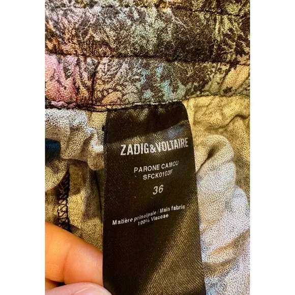 Zadig & Voltaire Parone Camou Python Pants Pull-On Elastic Floral Sz 36 Viscose - Picture 4 of 5